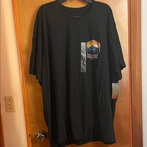 Black Short-Sleeve Graphic Tee with Sunset Mountain Badge